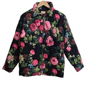 Sunshine Parkas by Barbara Womens Vintage 70s Cottage Quilted Floral Coat M/L